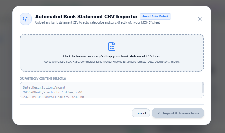 MoneyFlow™ automated bank statement CSV importer